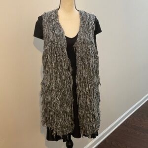 H&M Long Grey Shaggy Sweater Vest Sz L